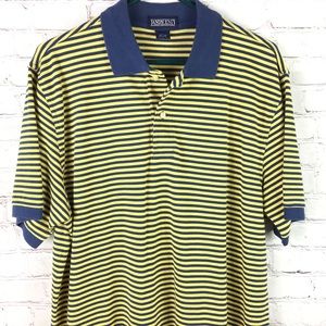Lands’ End men’s short sleeve blue yellow stripe polo large 42 44